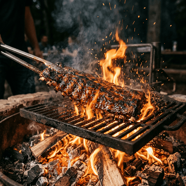Ribs grilling over open fire